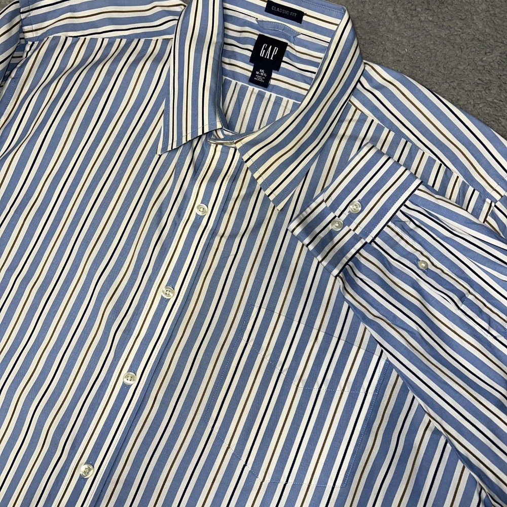 VTG Gap Dress Shirt Men's 2XL XXL 18-18½ Blue Striped Classic Fit Button Up Y2k
